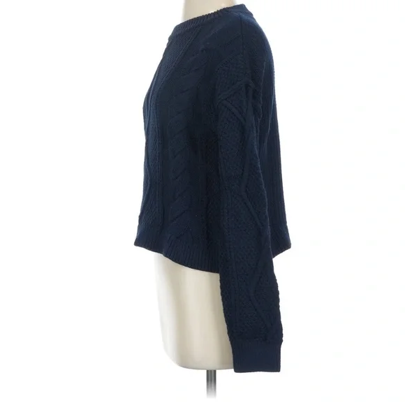 QUINCE 100% Organic Cotton Cropped Cable Knit navy Blue Sweater Small - Picture 4 of 8
